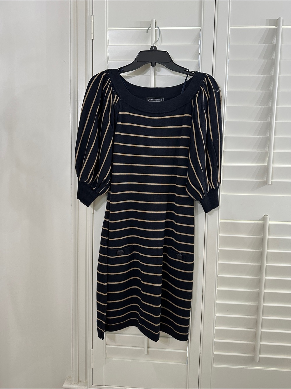 Jessica Howard Black with Gold Stripe Midi Dress